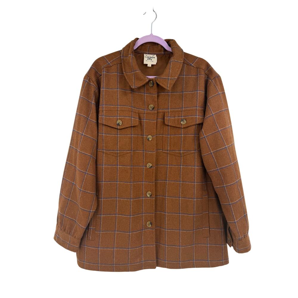 Cotton & Rye Mens Wool Shirt Jacket Size XL Brown Plaid Casual Outdoor Gorpcore